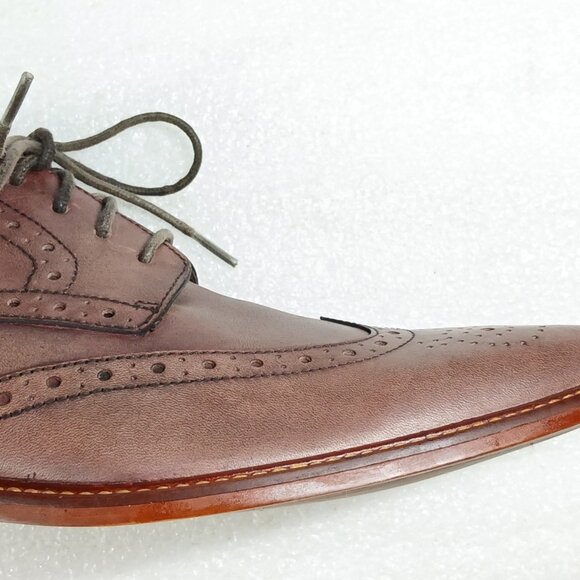 Joseph Abboud Italian Leather Wingtip Brogue Oxfords Mens 10.5 Brown EUC Italy - Picture 5 of 16